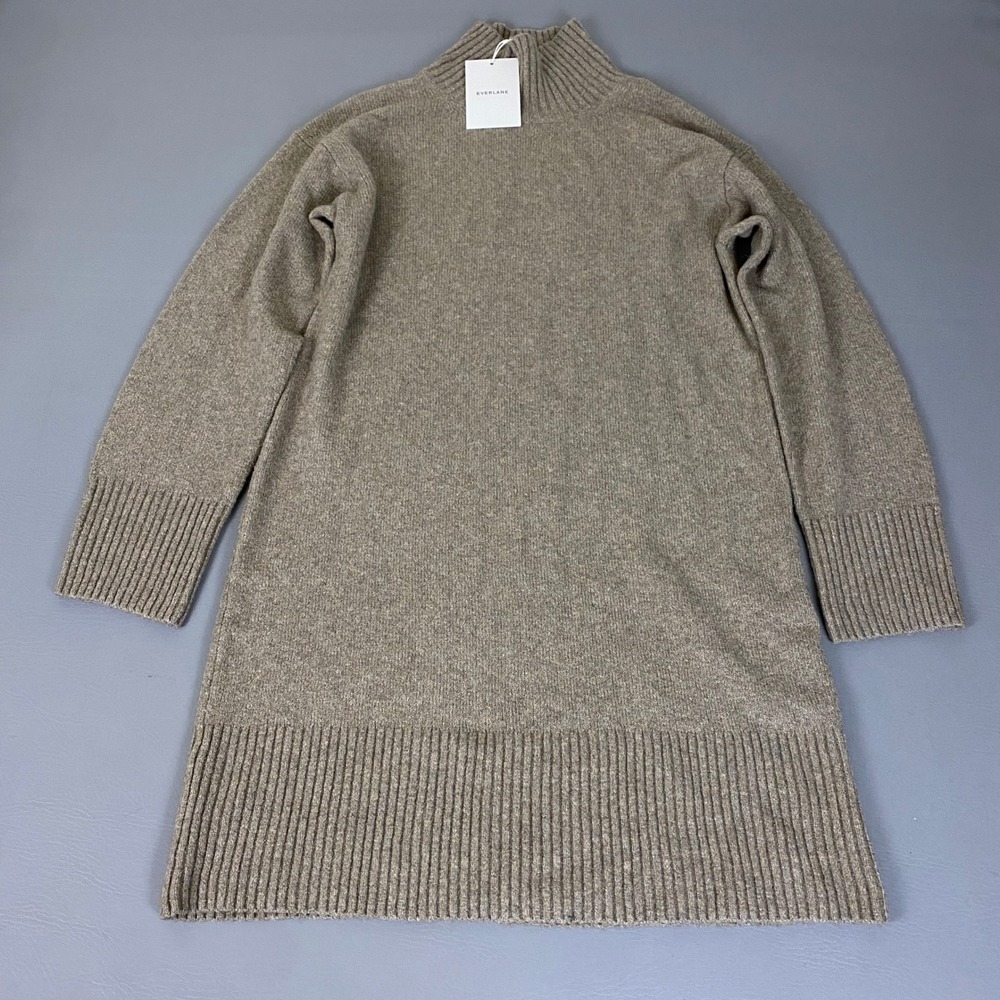 Everlane Sweater Dress Medium Mock Neck Heather Taupe Brown Cotton Alpaca NEW